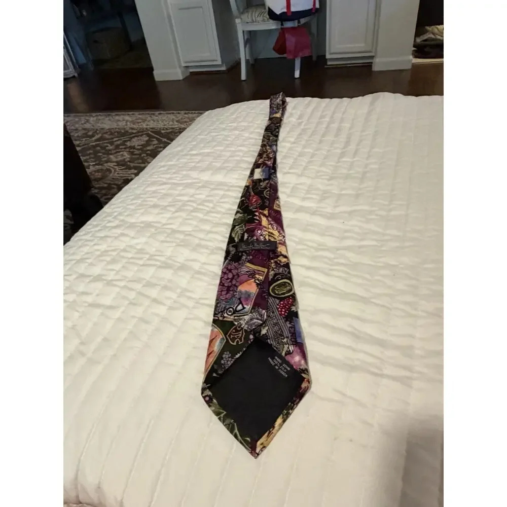 Vintage 1992 Nicole Miller Wine Vineyard Grapes 100% Silk Novelty Tie Korea